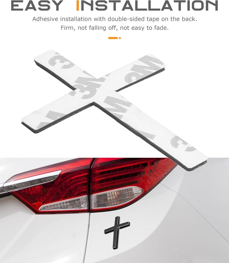 SCUARI 2PCS 3D Cross Stickers,Car Accessories Decals for Vehicles,Self Adhesive Cross Metal Car Emblem,2.5"×1.8" Cross Jesus Automotive Decal,Suitable for Trunk Tailgate Side Decoration (Black) - Image 4